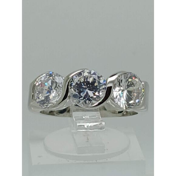 Vintage 3CT 3-Stone Simulated Diamond CZ Engagement Wedding Band Ring Size 9 NOS - Picture 1 of 9